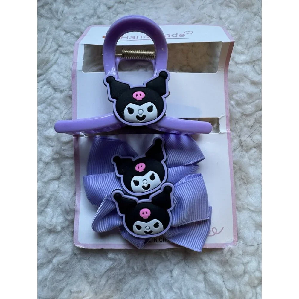 Kuromi Monster Fashion Colorful Purple Hair Bow & Clip for Girls 3 PC NEW